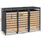 Ensemble de 3 abris à poubelles, anthracite RAL 7016, porte imitation bois, toit végétalisé inclus