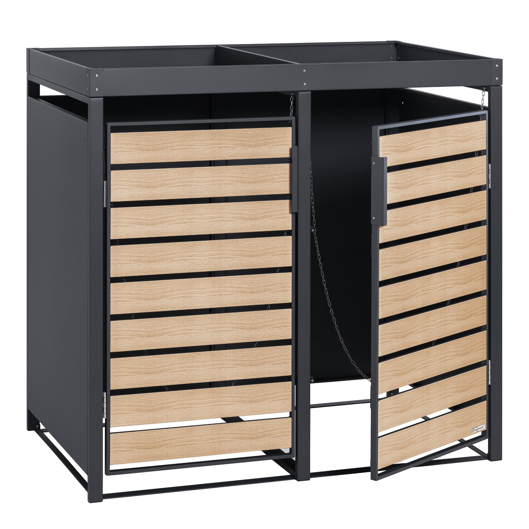 Bin storage unit, set of 4, anthracite RAL 7016, door in wood look, incl. green roof