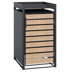 Bin storage box, anthracite RAL 7016, door in wood look, incl. green roof
