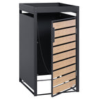 Bin storage box, anthracite RAL 7016, door in wood look, incl. green roof