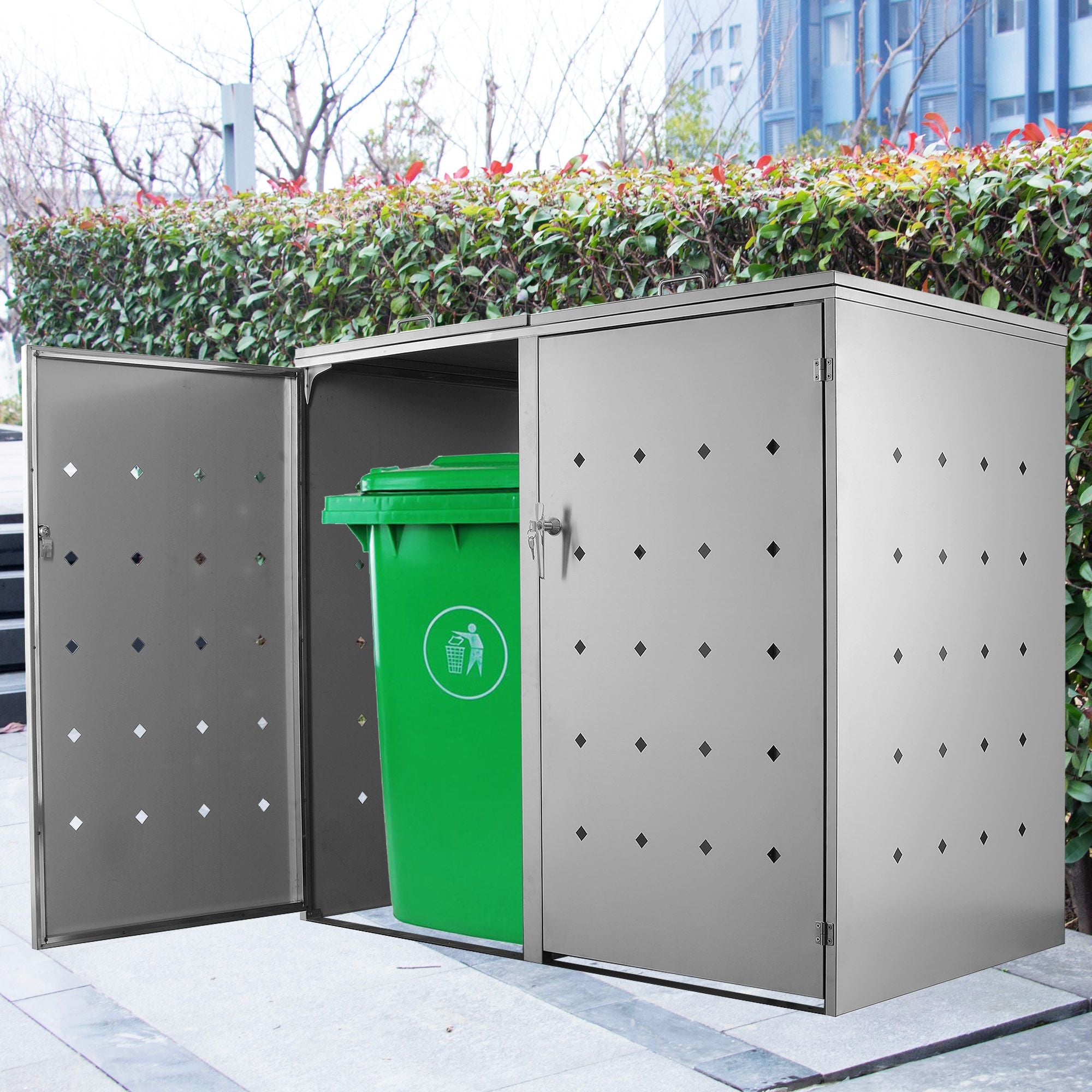 Boîte de rangement « losange », lot de 2, en acier inoxydable, avec couvercles à charnières