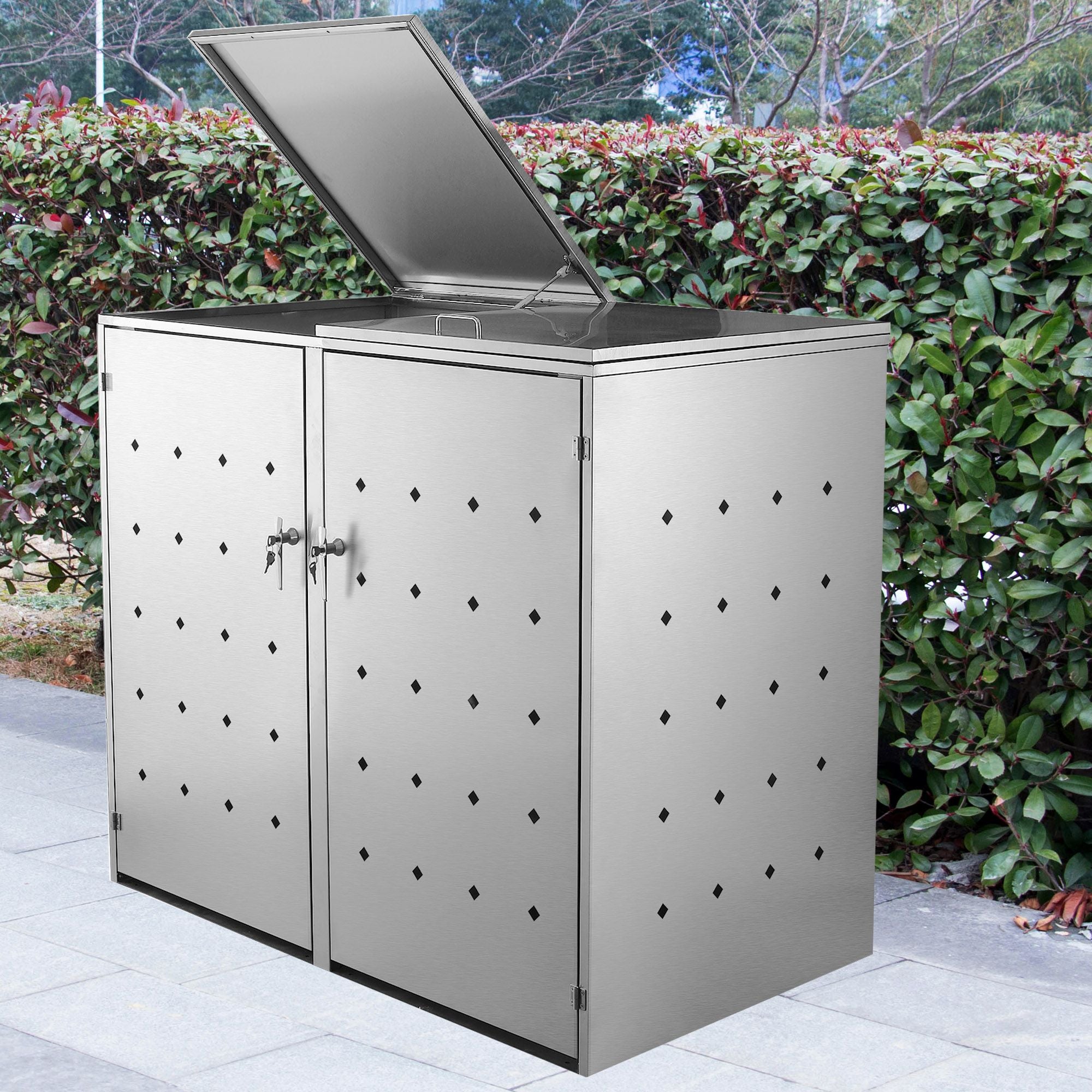 Boîte de rangement « losange », lot de 2, en acier inoxydable, avec couvercles à charnières