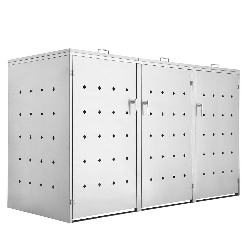 Ensemble de 3 bacs de rangement « losange », en acier inoxydable, avec couvercles à charnières.