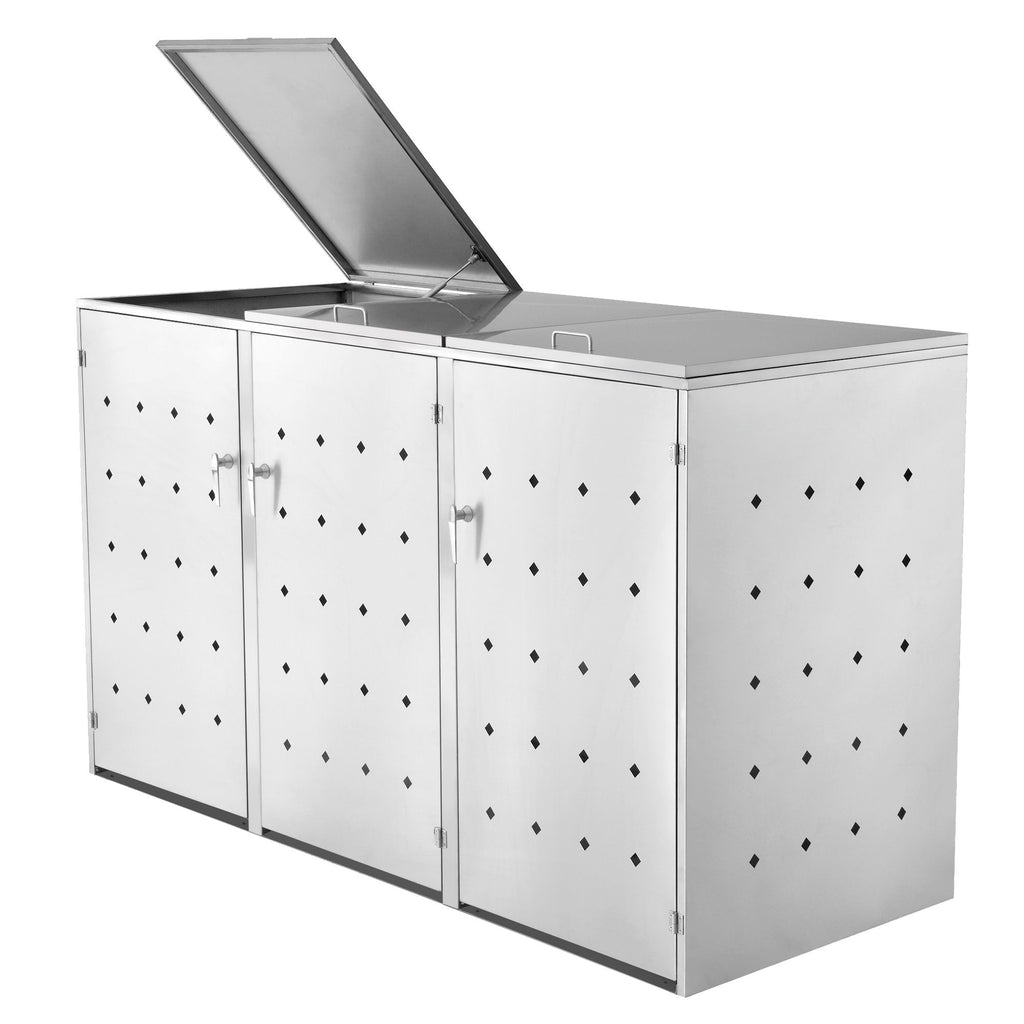 Ensemble de 3 bacs de rangement « losange », en acier inoxydable, avec couvercles à charnières.