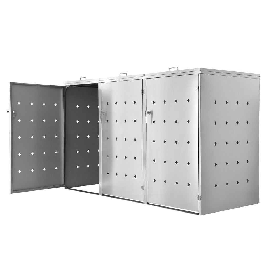 Ensemble de 3 bacs de rangement « losange », en acier inoxydable, avec couvercles à charnières.