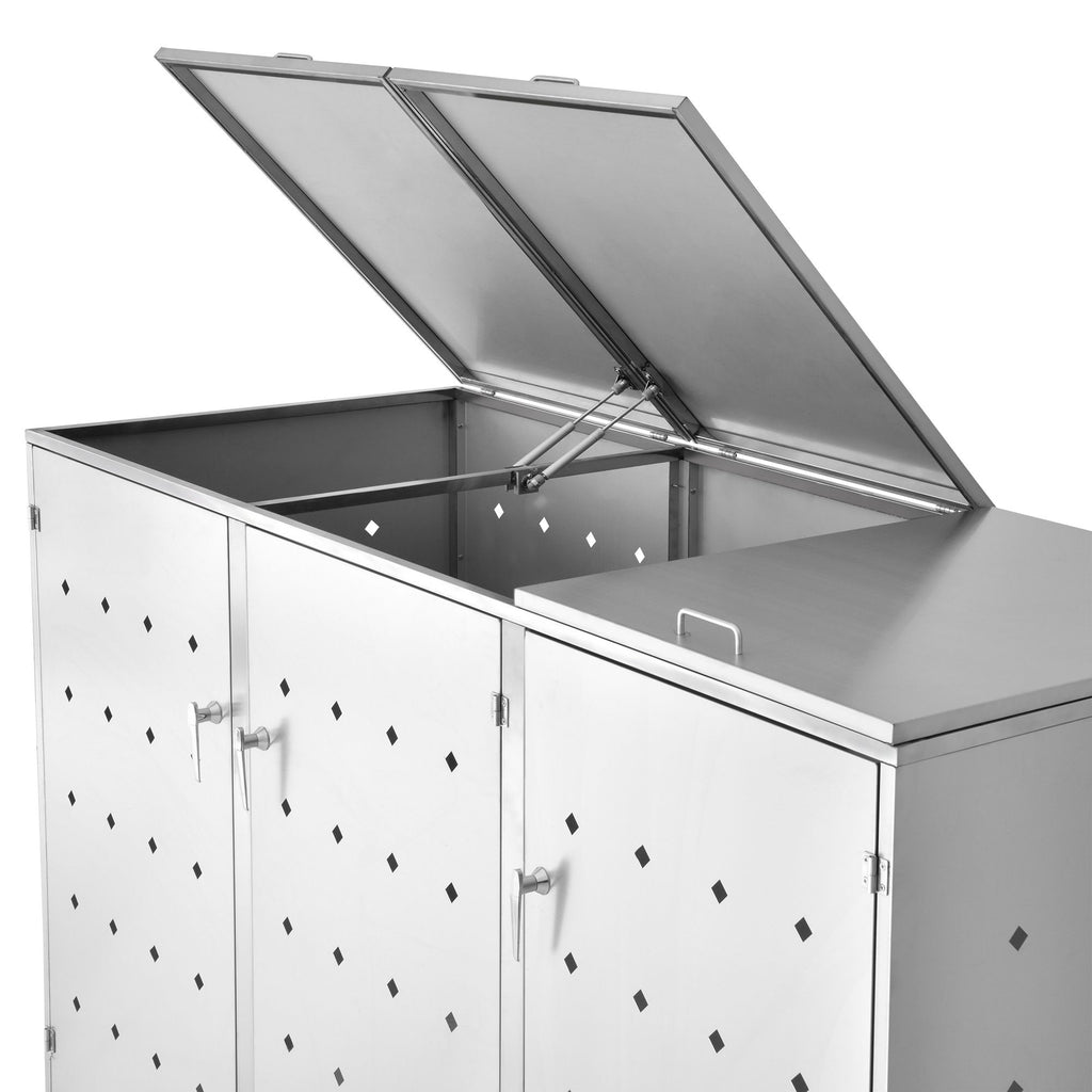 Ensemble de 3 bacs de rangement « losange », en acier inoxydable, avec couvercles à charnières.