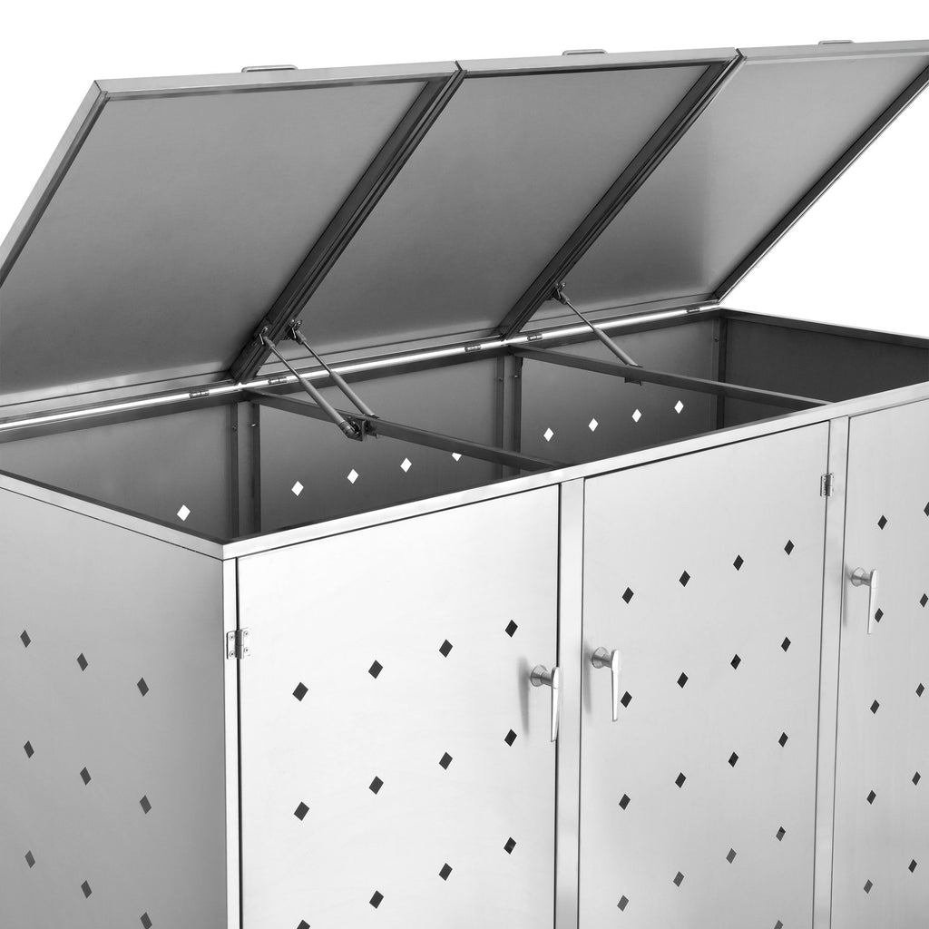 Ensemble de 3 bacs de rangement « losange », en acier inoxydable, avec couvercles à charnières.