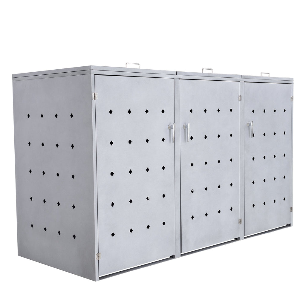 Ensemble de 3 bacs de rangement pour ciment « Rhombus », en acier inoxydable, avec couvercles à charnières.