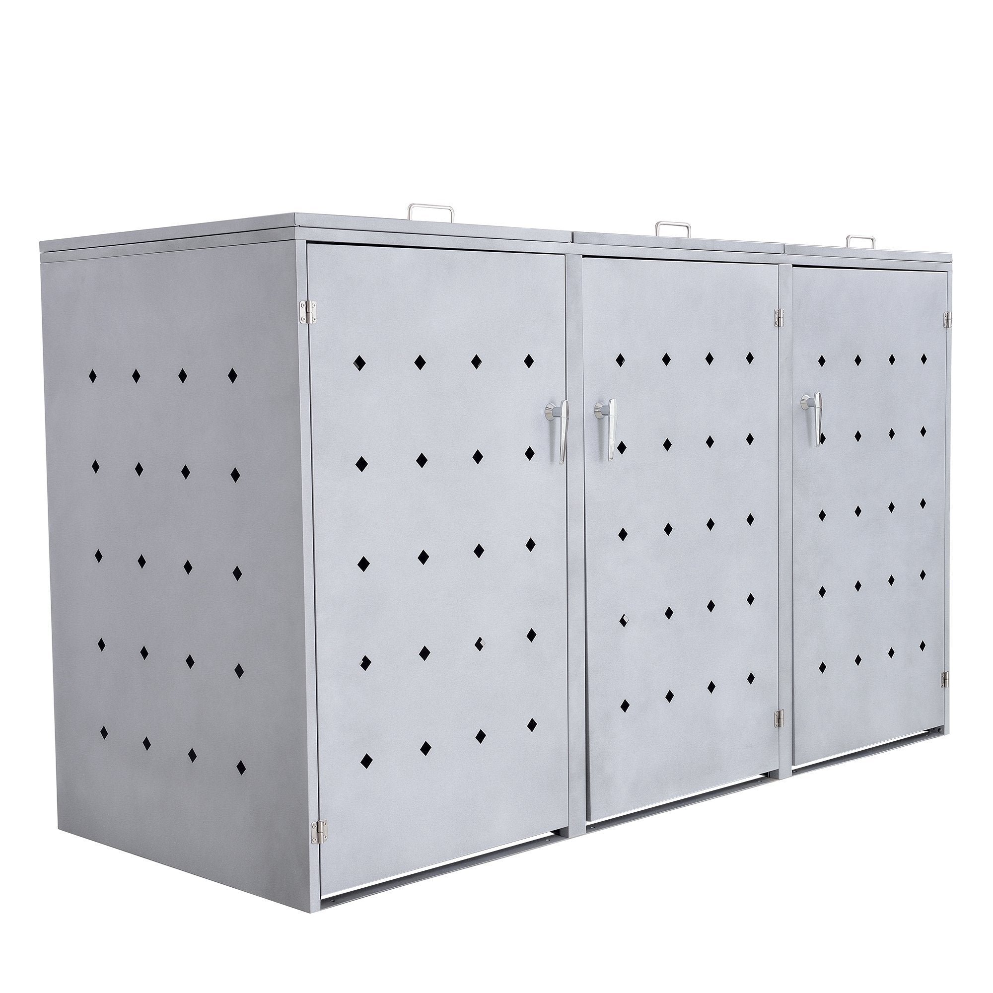 Ensemble de 3 bacs de rangement pour ciment « Rhombus », en acier inoxydable, avec couvercles à charnières.