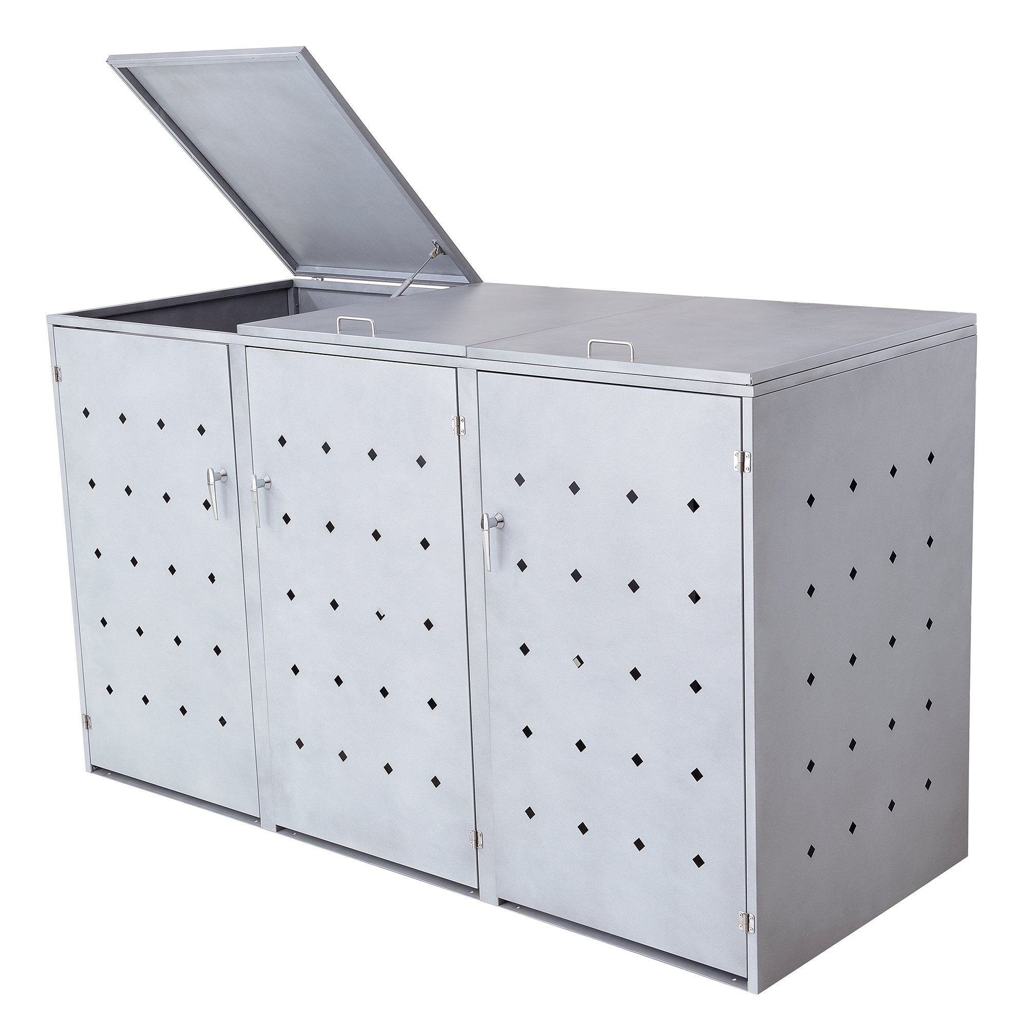 Ensemble de 3 bacs de rangement pour ciment « Rhombus », en acier inoxydable, avec couvercles à charnières.