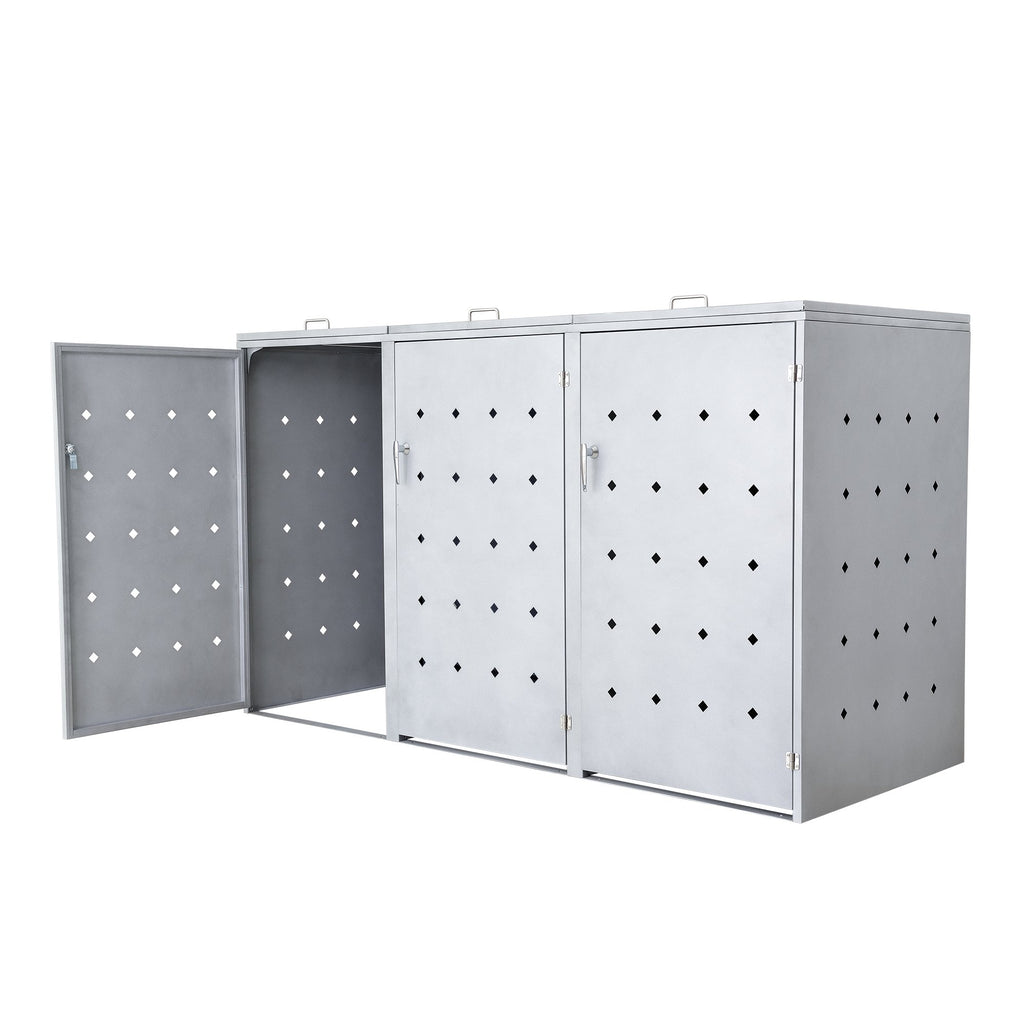 Ensemble de 3 bacs de rangement pour ciment « Rhombus », en acier inoxydable, avec couvercles à charnières.