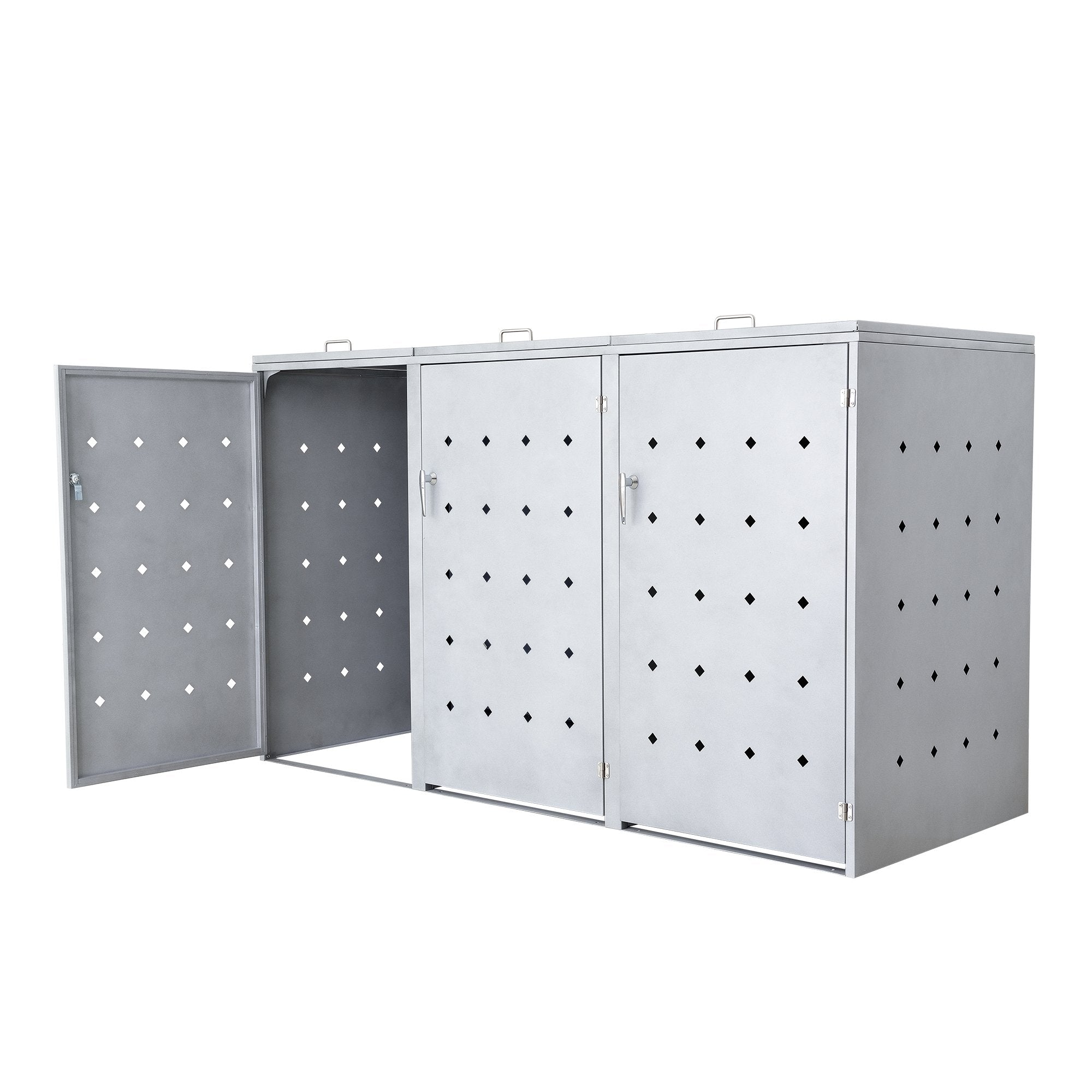 Ensemble de 3 bacs de rangement pour ciment « Rhombus », en acier inoxydable, avec couvercles à charnières.