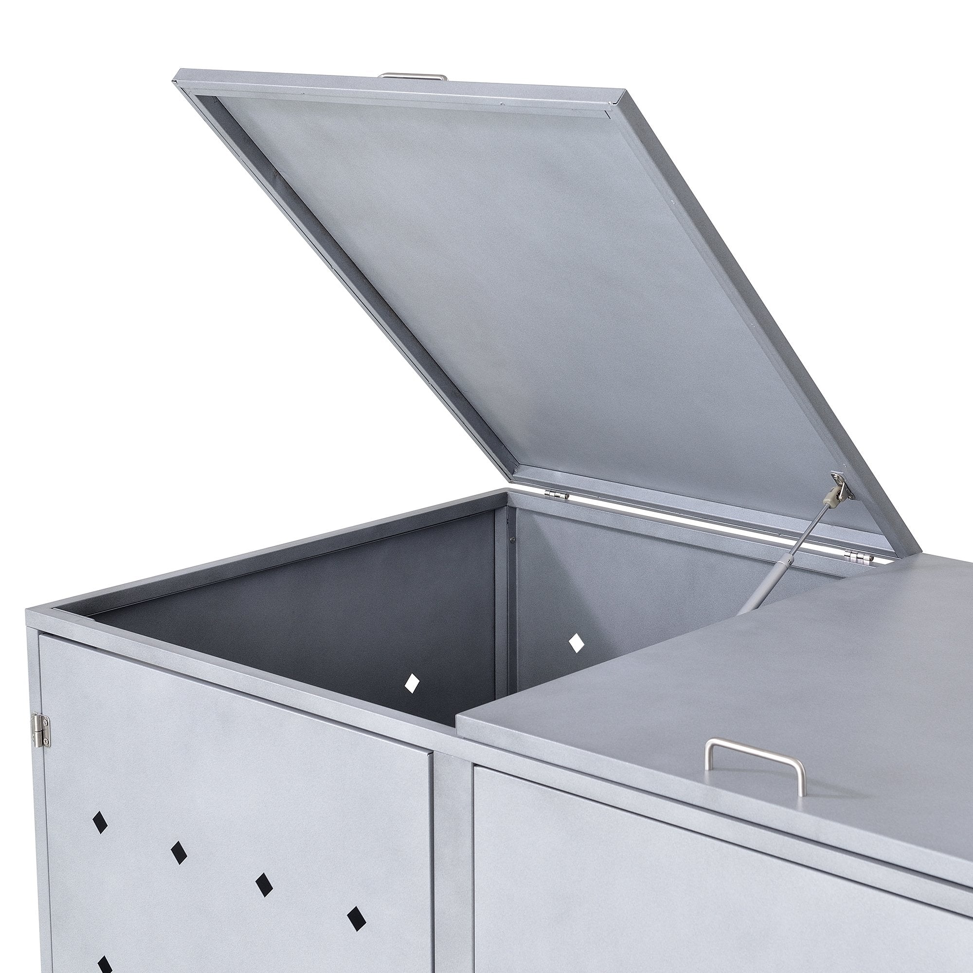 Ensemble de 3 bacs de rangement pour ciment « Rhombus », en acier inoxydable, avec couvercles à charnières.