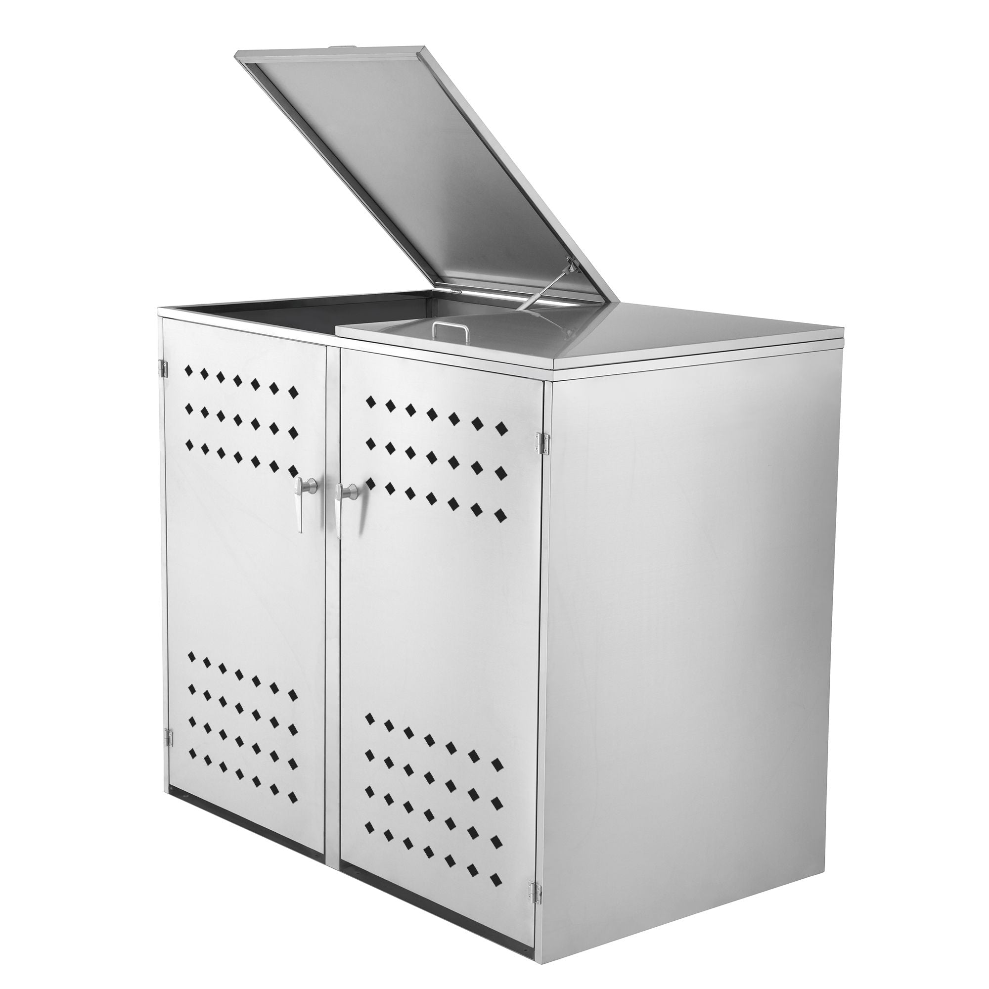 Ensemble de 2 bacs de rangement « Squares », en acier inoxydable, avec couvercles à charnières