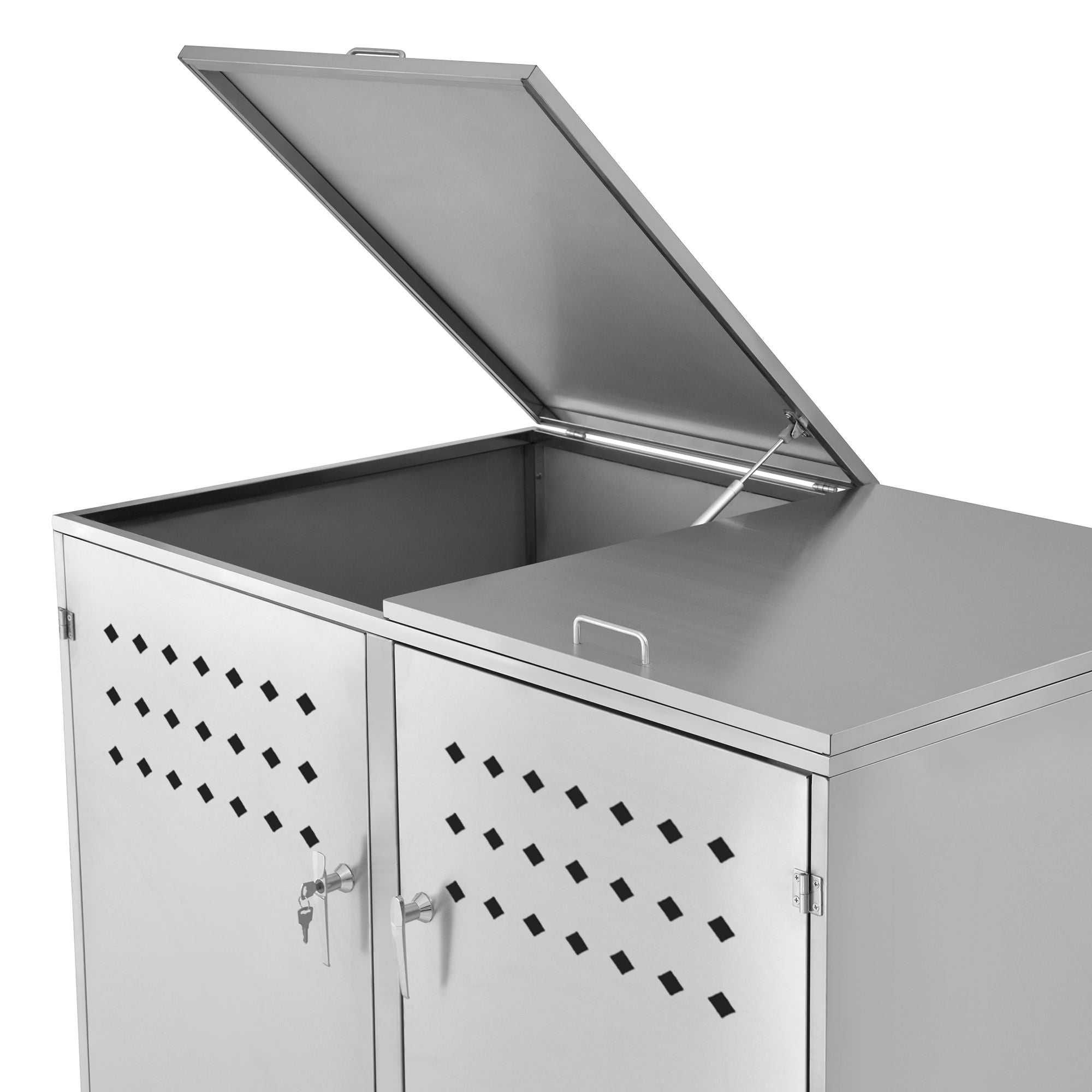 Ensemble de 2 bacs de rangement « Squares », en acier inoxydable, avec couvercles à charnières