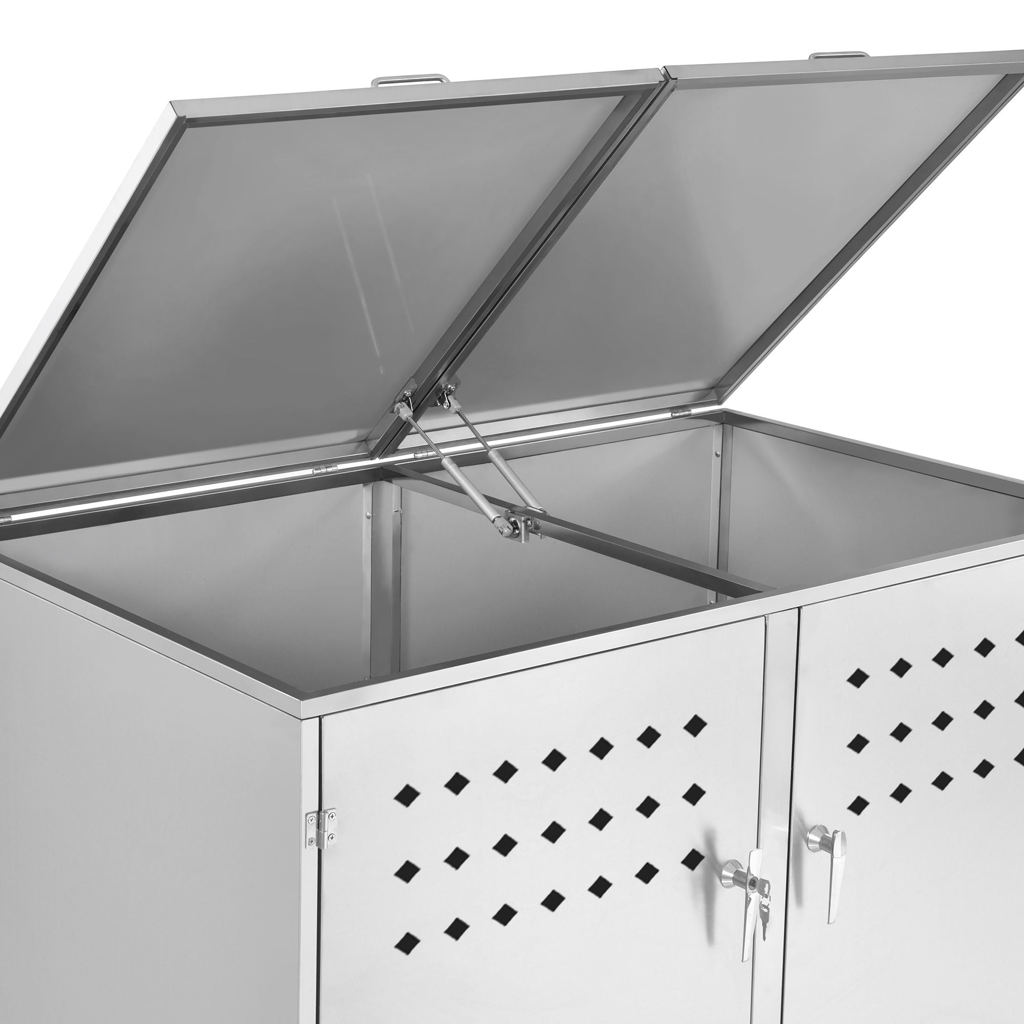 Ensemble de 2 bacs de rangement « Squares », en acier inoxydable, avec couvercles à charnières