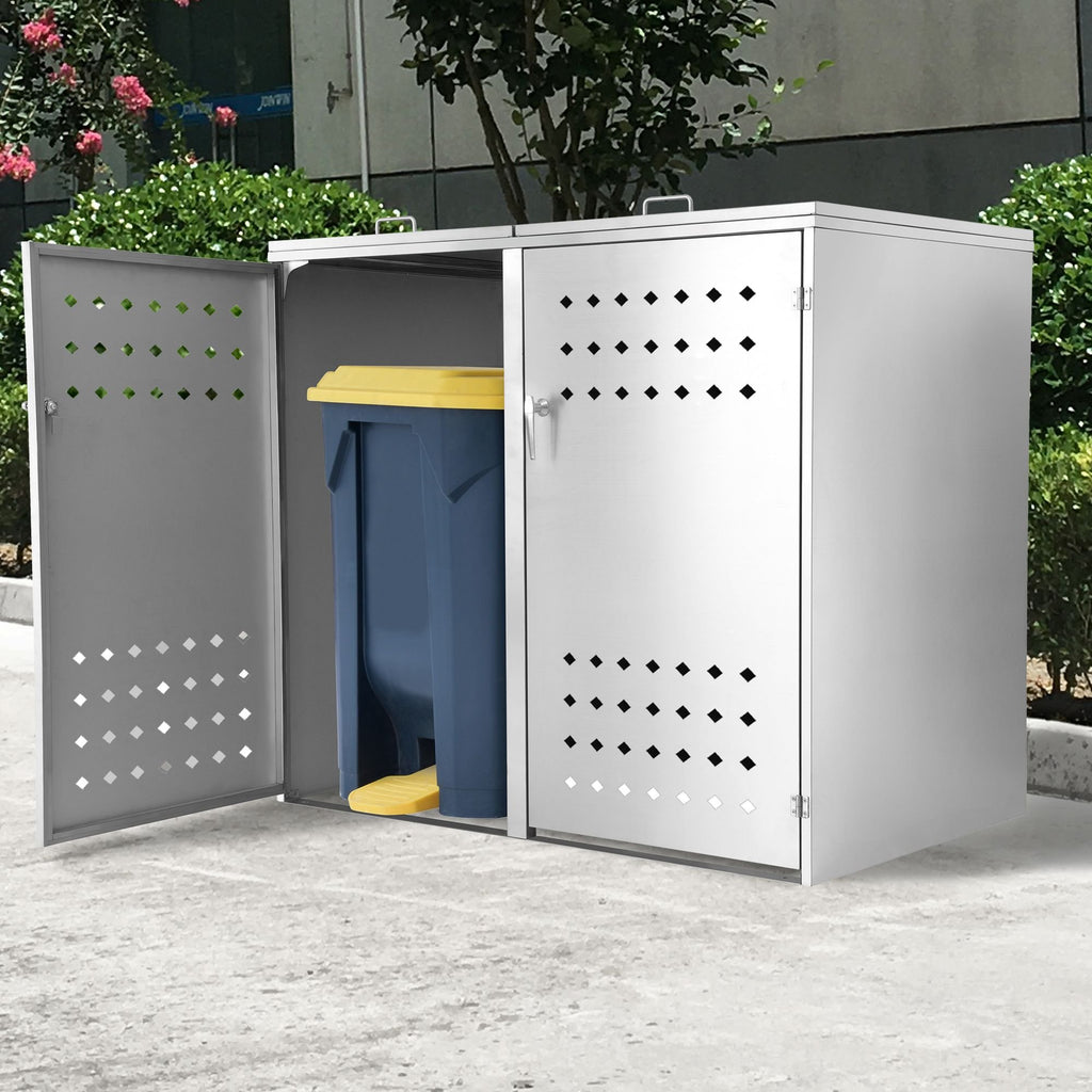 Ensemble de 2 bacs de rangement « Squares », en acier inoxydable, avec couvercles à charnières