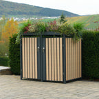 Ensemble de 2 abris à poubelles, anthracite RAL 7016, porte aspect bois (hêtre), toit végétalisé inclus