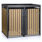 Ensemble de 2 abris à poubelles, anthracite RAL 7016, porte aspect bois (hêtre), toit végétalisé inclus