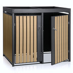 Ensemble de 2 abris à poubelles, anthracite RAL 7016, porte aspect bois (hêtre), toit végétalisé inclus