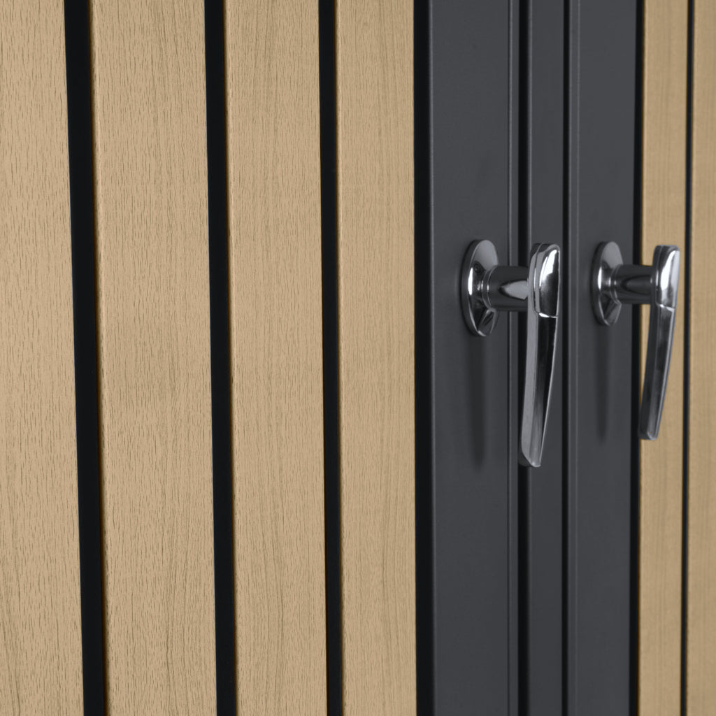 Bin storage unit, set of 4, anthracite RAL 7016, door in wood look (beech), incl. green roof