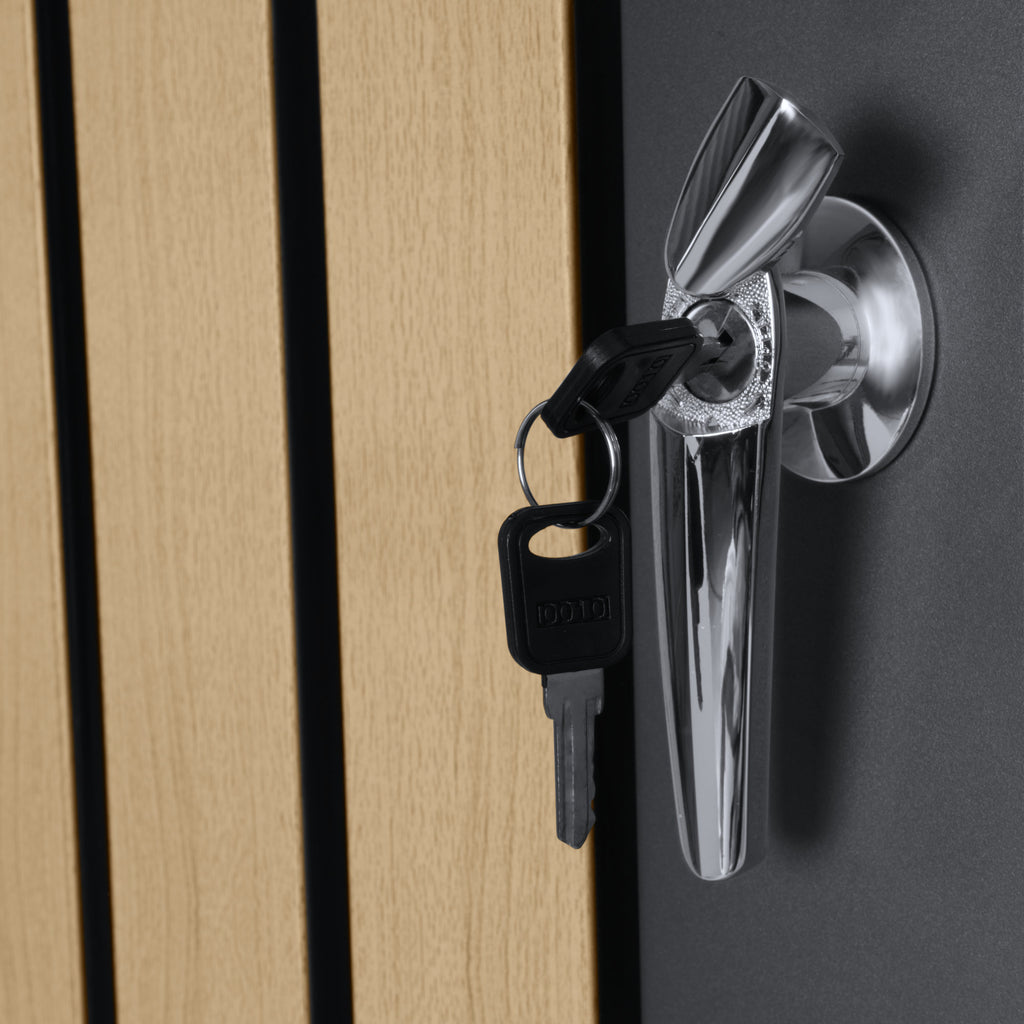 Mülltonnenbox, 2er Set, Anthrazit RAL 7016, Tür in Holzoptik (Buche), inkl. Pflanzdach