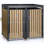 Ensemble de 2 abris à poubelles, anthracite RAL 7016, porte aspect bois (hêtre), toit végétalisé inclus