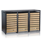 Mülltonnenbox, 3er Set, Anthrazit RAL 7016, Tür in Holzoptik