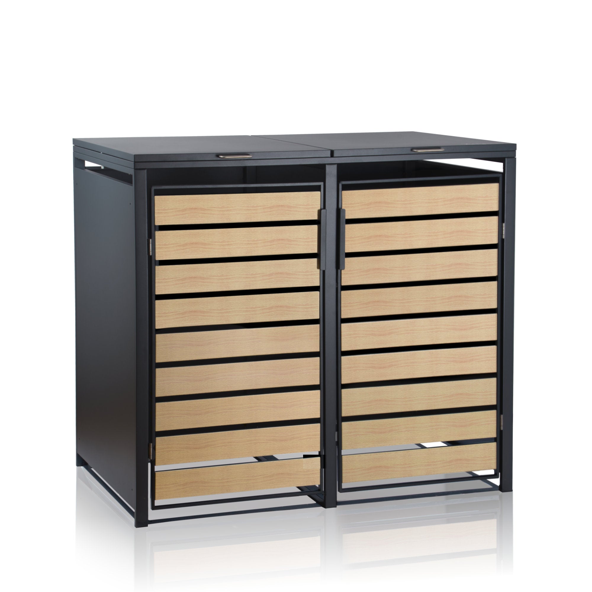 Bin storage unit, set of 2, anthracite RAL 7016, door with wood look