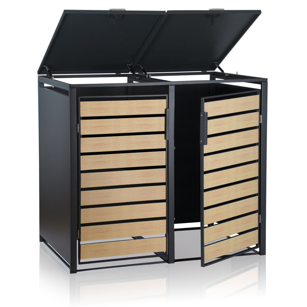 Ensemble de 4 poubelles, anthracite RAL 7016, porte aspect bois