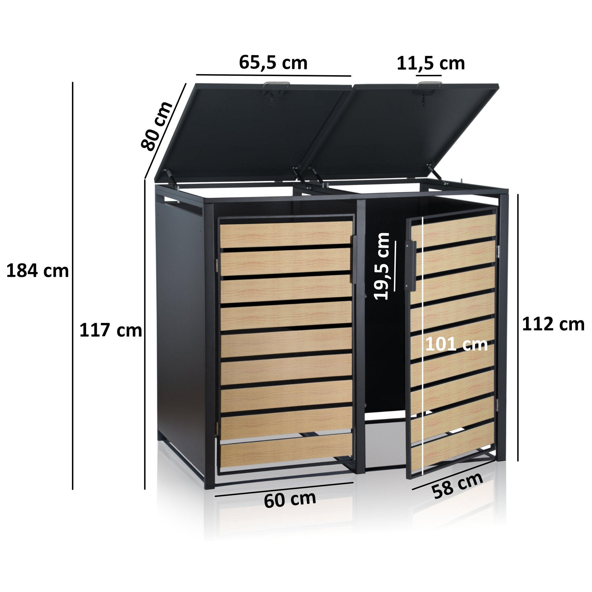 Bin storage unit, set of 2, anthracite RAL 7016, door with wood look