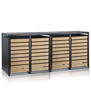 Mülltonnenbox, 4er Set, Anthrazit RAL 7016, Tür in Holzoptik