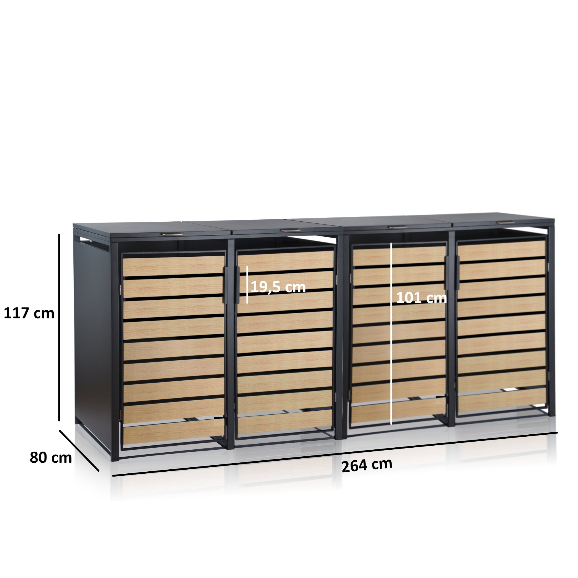 Bin storage unit, set of 4, anthracite RAL 7016, door in wood look