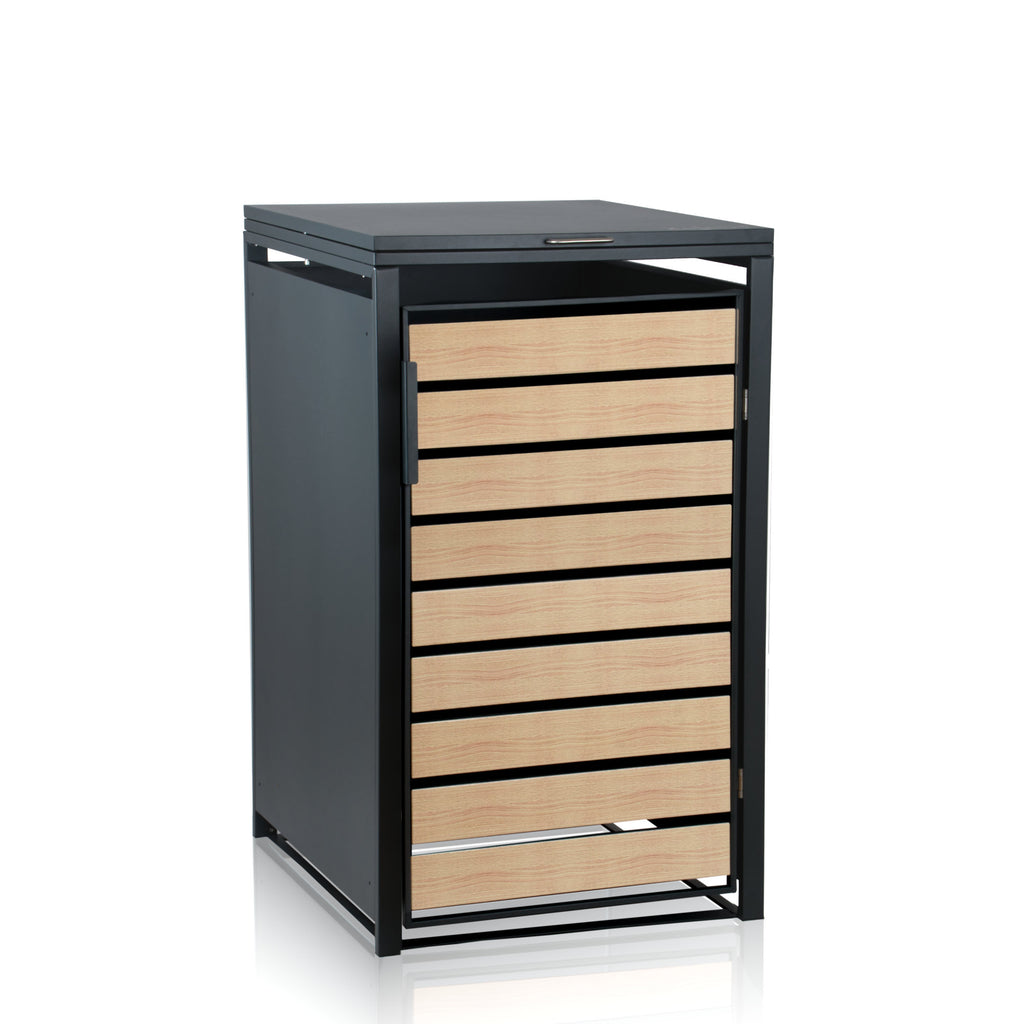Bin storage box, anthracite RAL 7016, door in wood look