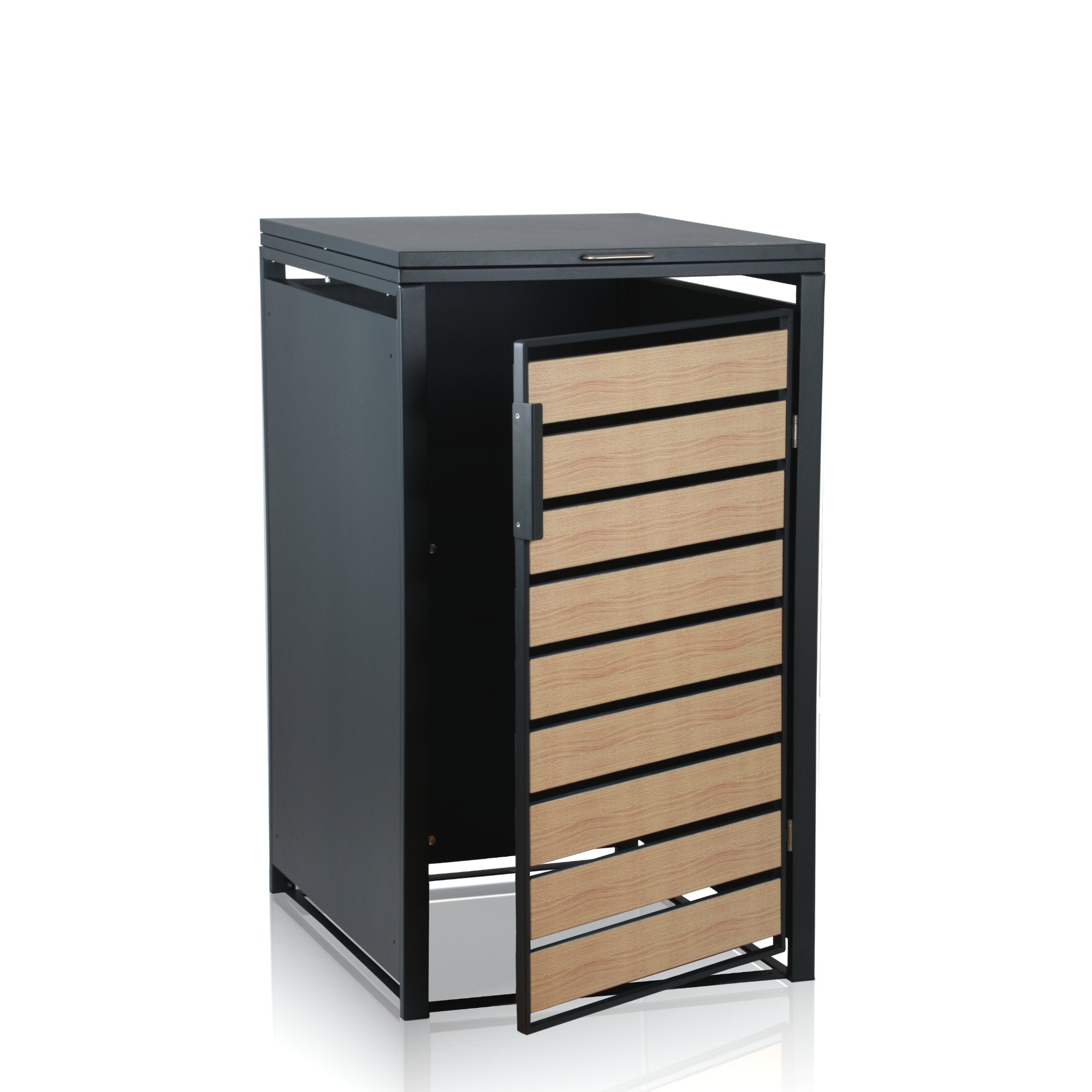Bin storage box, anthracite RAL 7016, door in wood look
