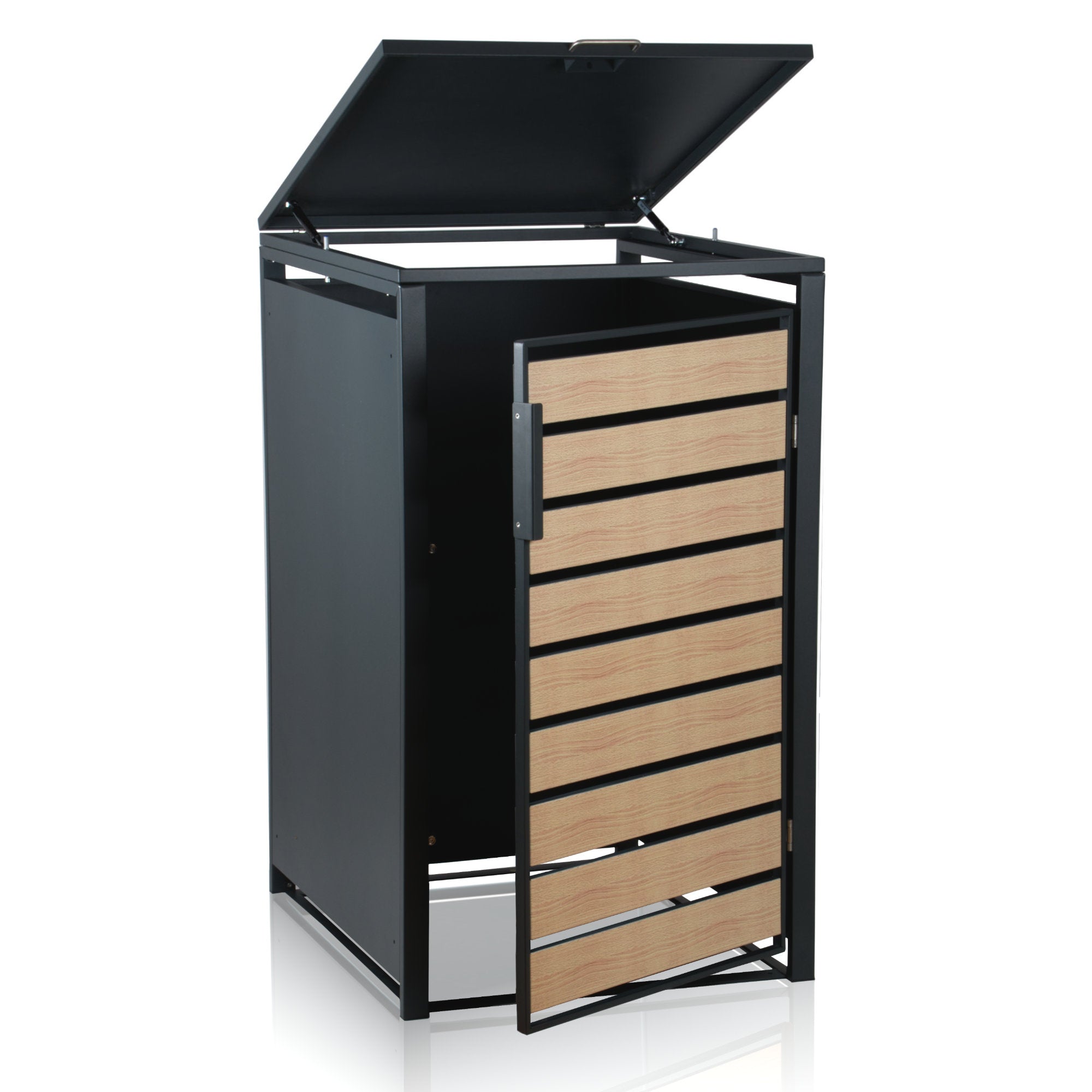 Bin storage unit, set of 3, anthracite RAL 7016, door in wood look