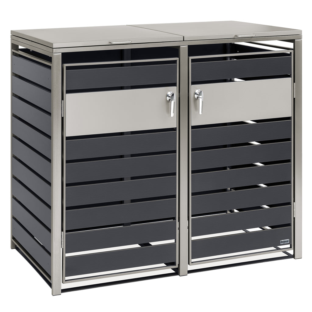 Mülltonnenbox, 3er Set, Anthrazit RAL 7016, Edelstahlelemente