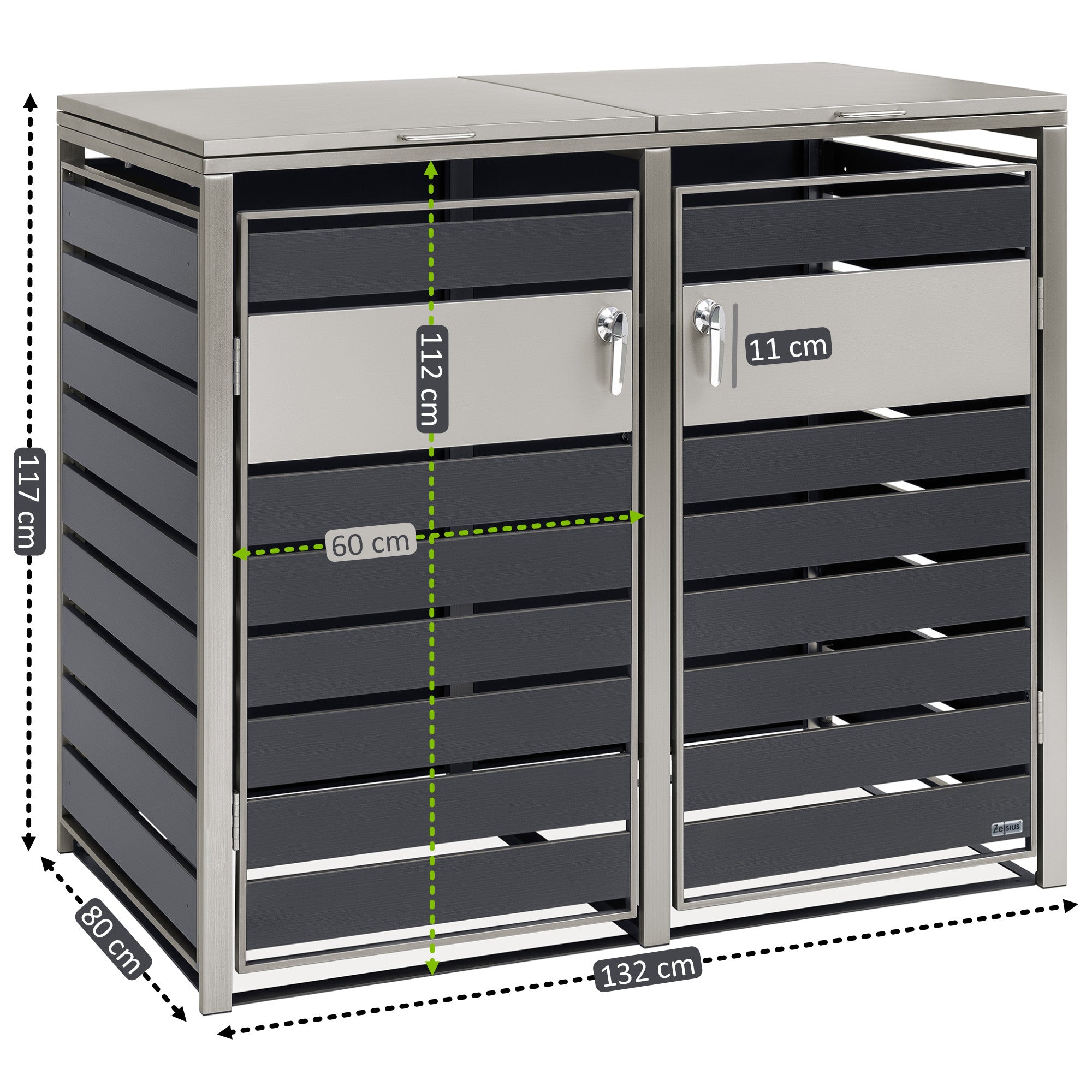 Ensemble de 4 poubelles de rangement, anthracite RAL 7016, éléments en acier inoxydable