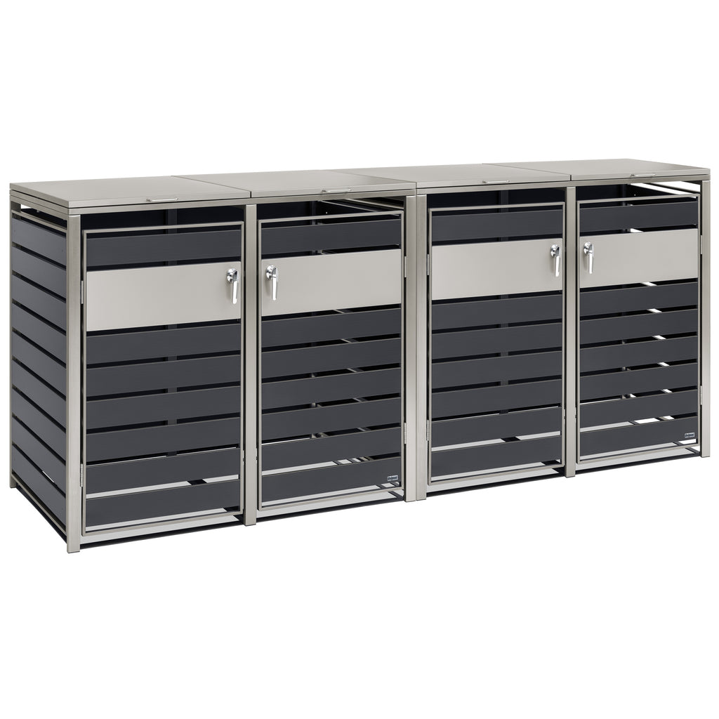 Ensemble de 4 poubelles de rangement, anthracite RAL 7016, éléments en acier inoxydable