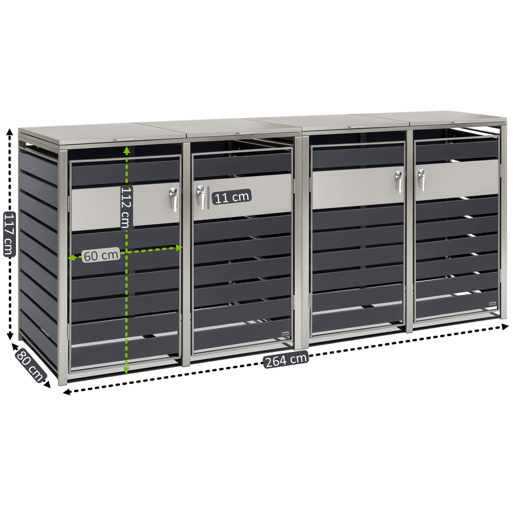 Ensemble de 4 poubelles de rangement, anthracite RAL 7016, éléments en acier inoxydable