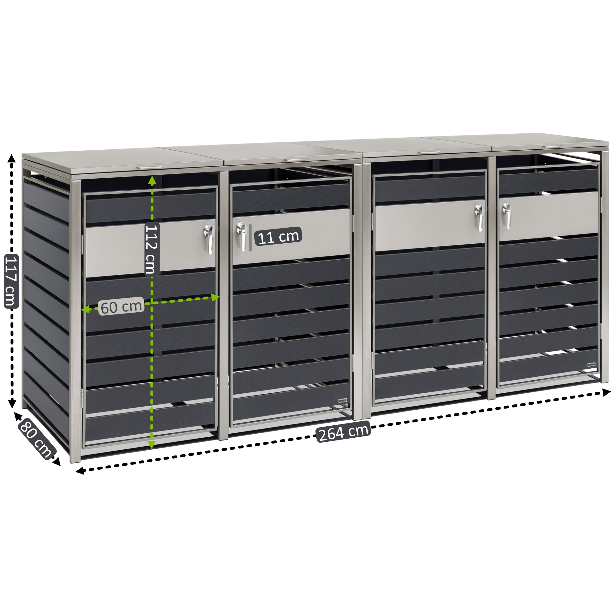 Bin storage unit, set of 4, anthracite RAL 7016, stainless steel elements