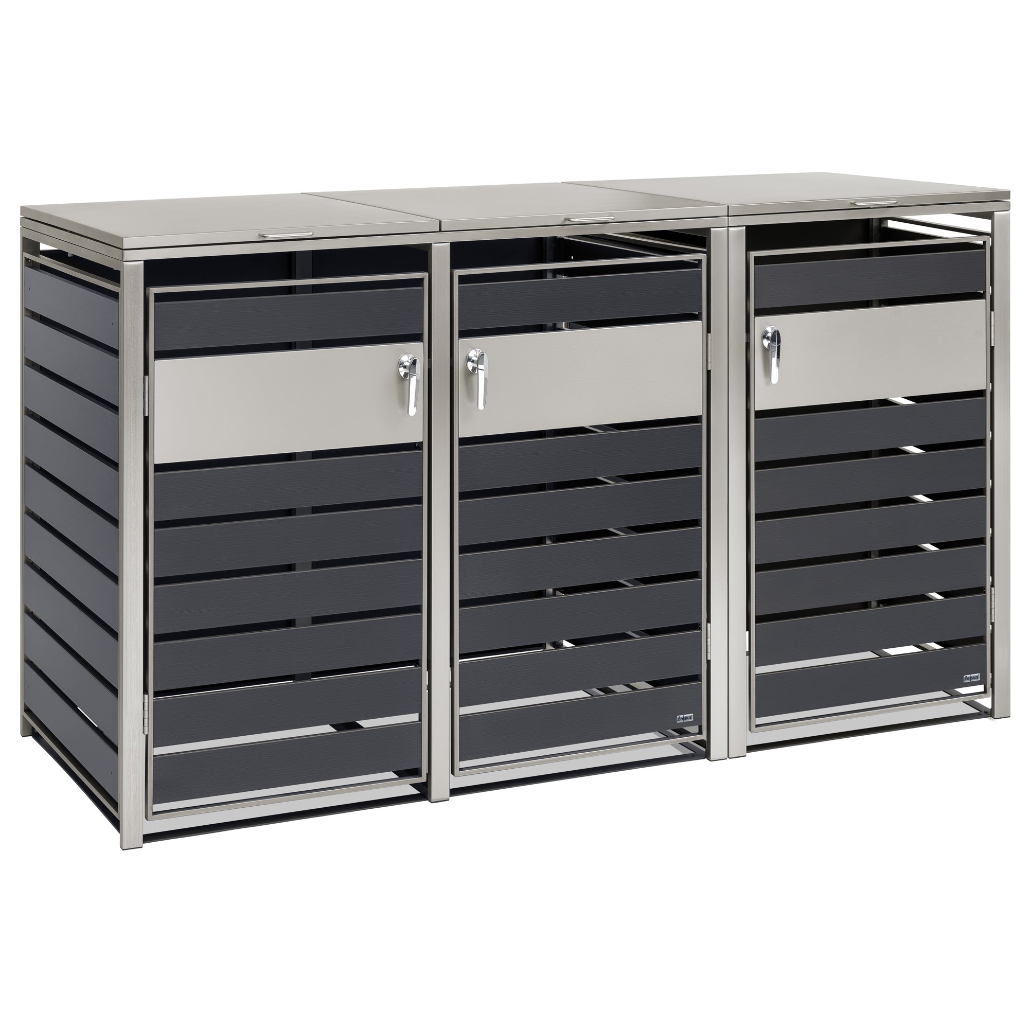 Bin storage unit, set of 3, anthracite RAL 7016, stainless steel elements