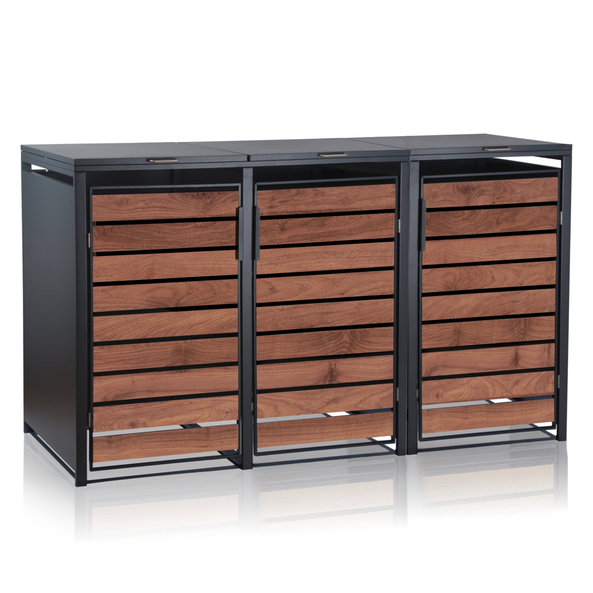 Bin storage unit, set of 3, anthracite RAL 7016, door in wood look
