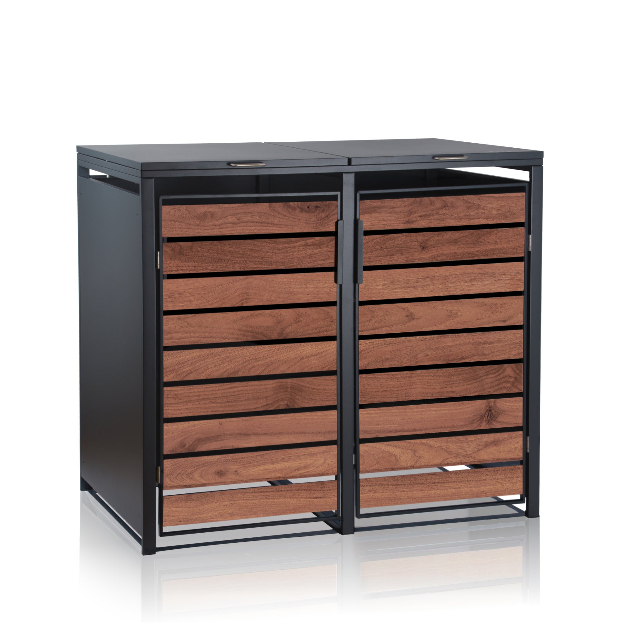 Bin storage unit, set of 2, anthracite RAL 7016, door with wood look