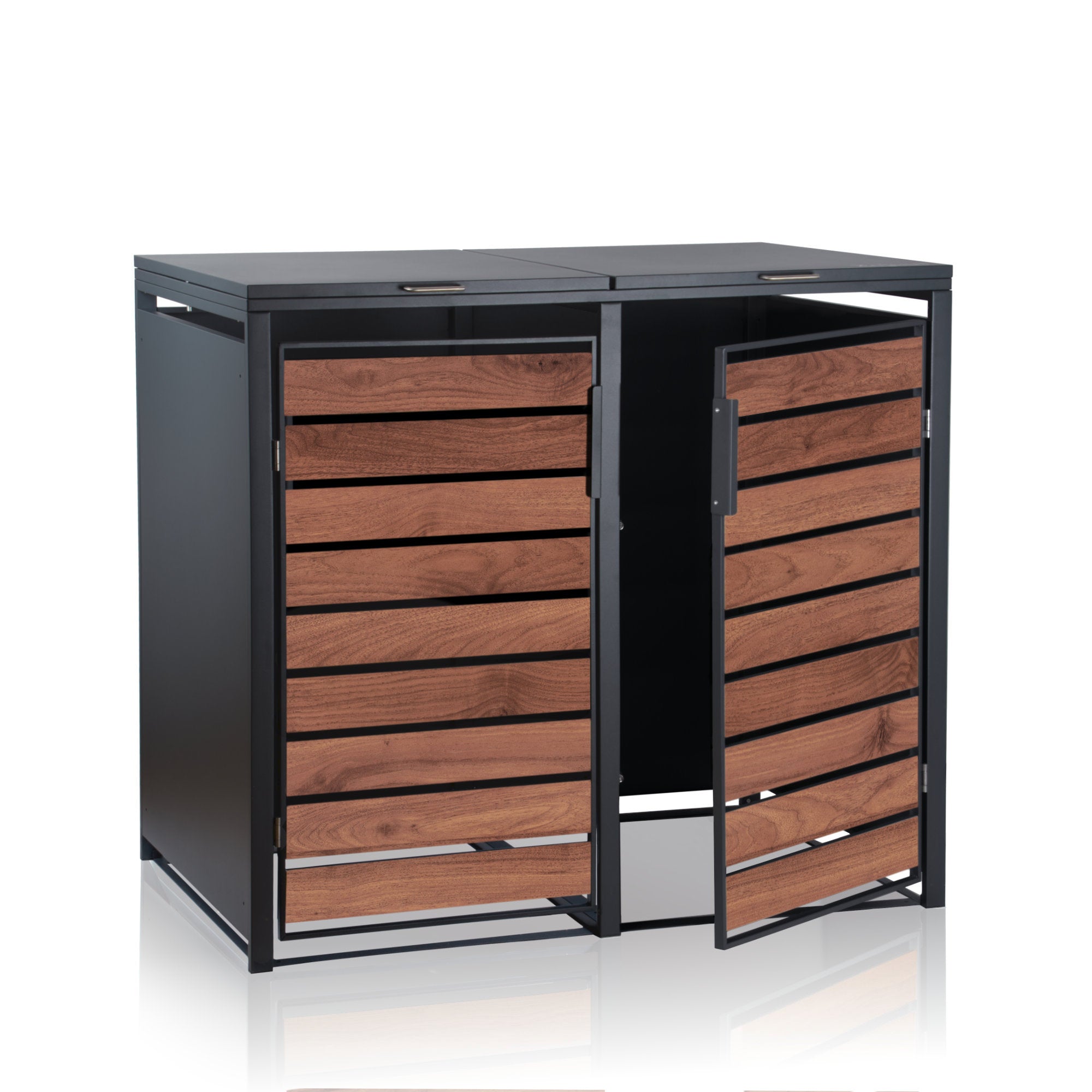 Ensemble de 3 poubelles, anthracite RAL 7016, porte imitation bois
