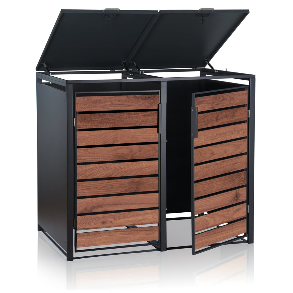 Ensemble de 3 poubelles, anthracite RAL 7016, porte imitation bois