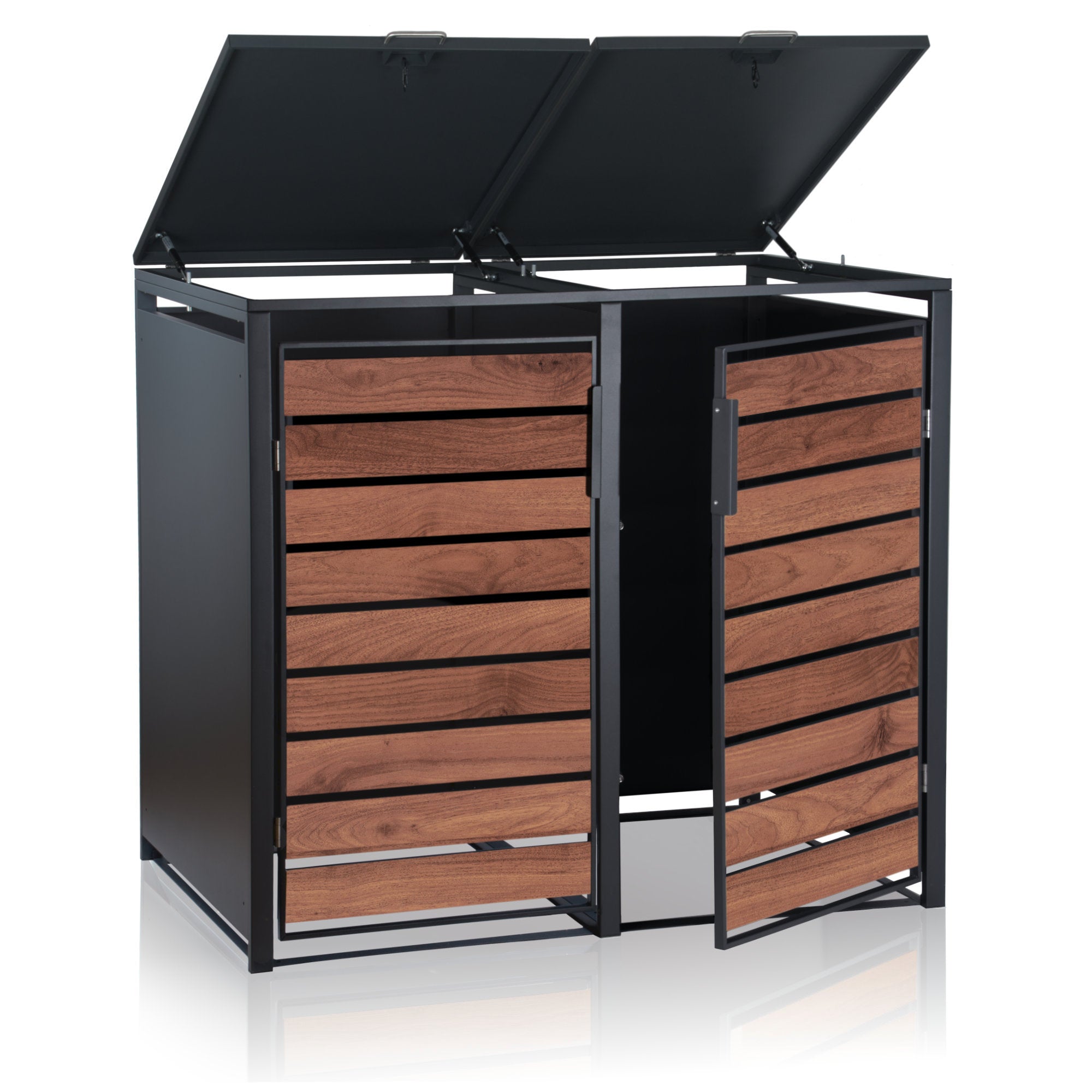 Ensemble de 4 poubelles, anthracite RAL 7016, porte aspect bois