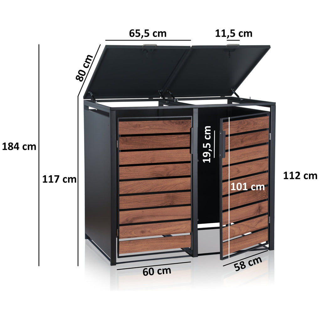 Bin storage unit, set of 2, anthracite RAL 7016, door with wood look