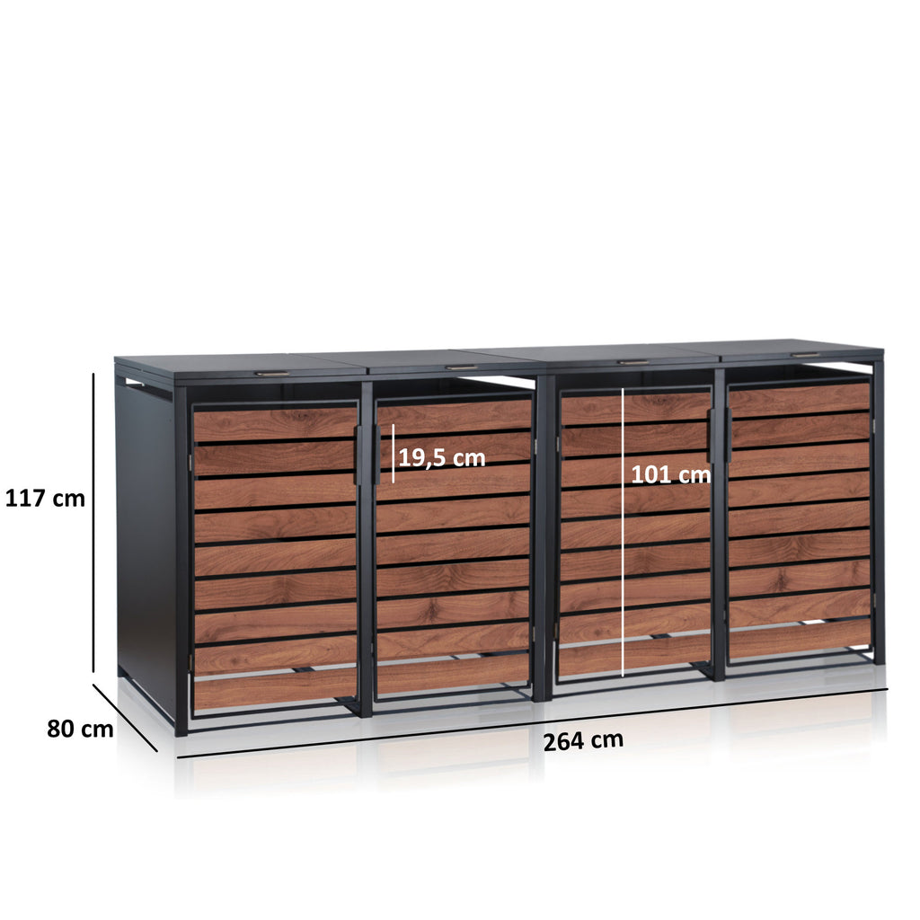 Ensemble de 4 poubelles, anthracite RAL 7016, porte aspect bois