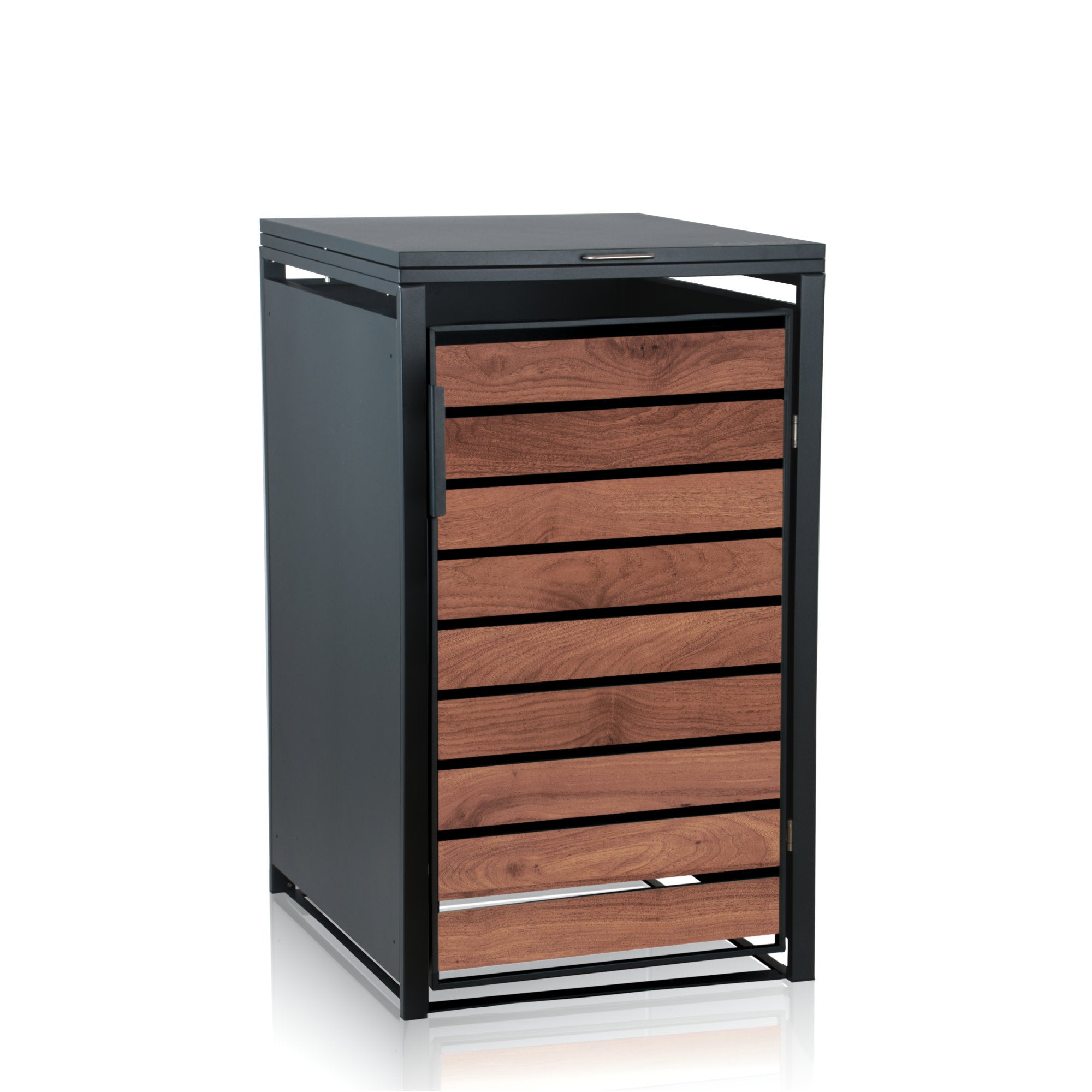 Bin storage box, anthracite RAL 7016, door in wood look